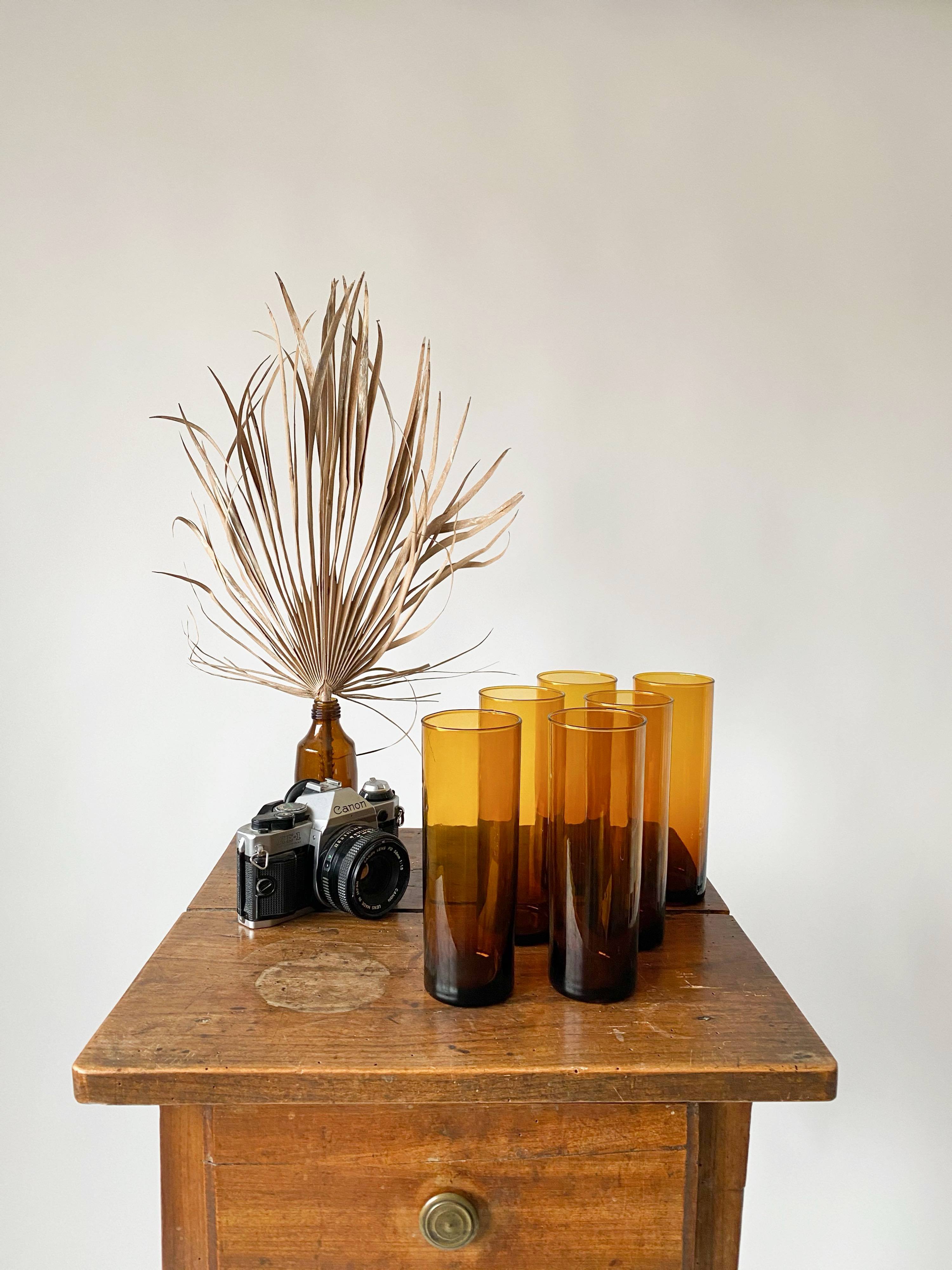 Set of 6 amber tube glasses