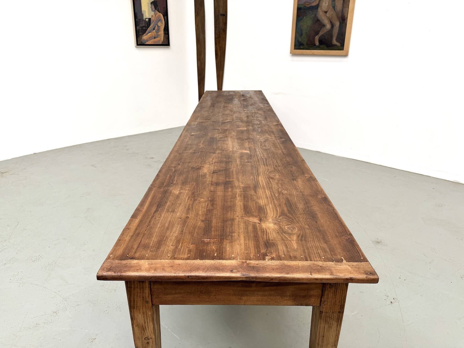 XXL farmhouse table 4 metres in solid pine - 6 legs - 1950s