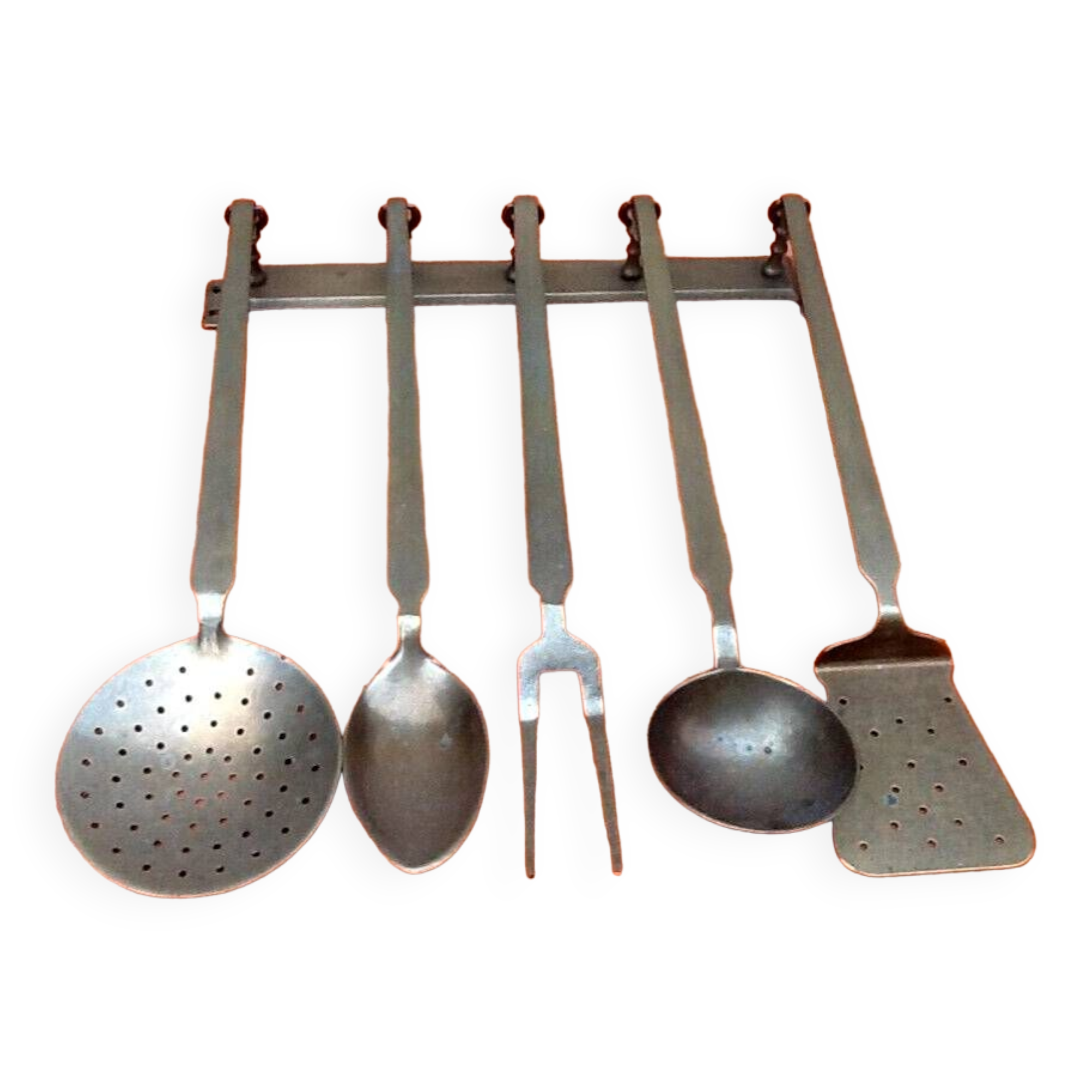 Set of 5 solid brass kitchen utensils