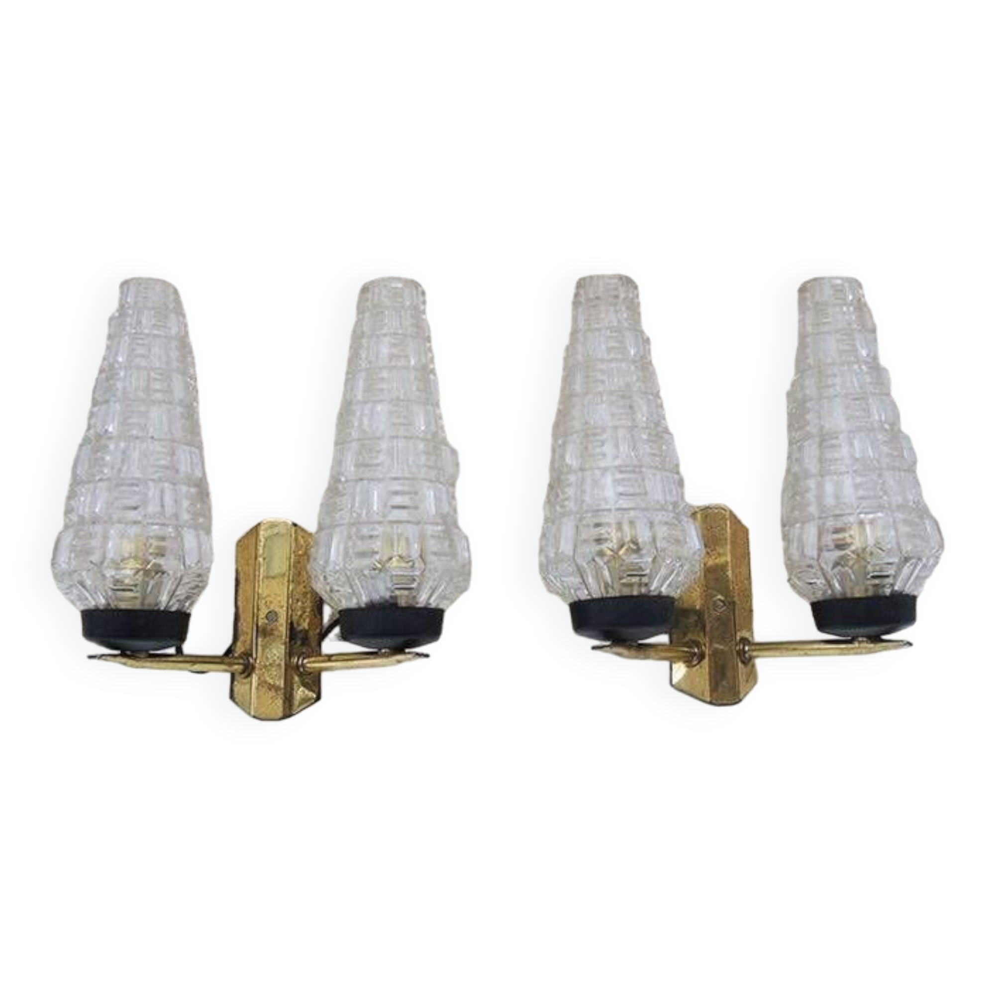 2 old double glass & brass sconces 50s/60s