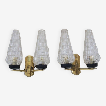 2 old double glass & brass sconces 50s/60s