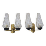2 anciennes double appliques verre & laiton années 50/60