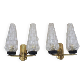 2 old double glass & brass sconces 50s/60s