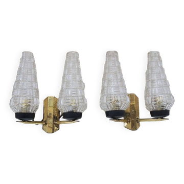 2 old double glass & brass sconces 50s/60s