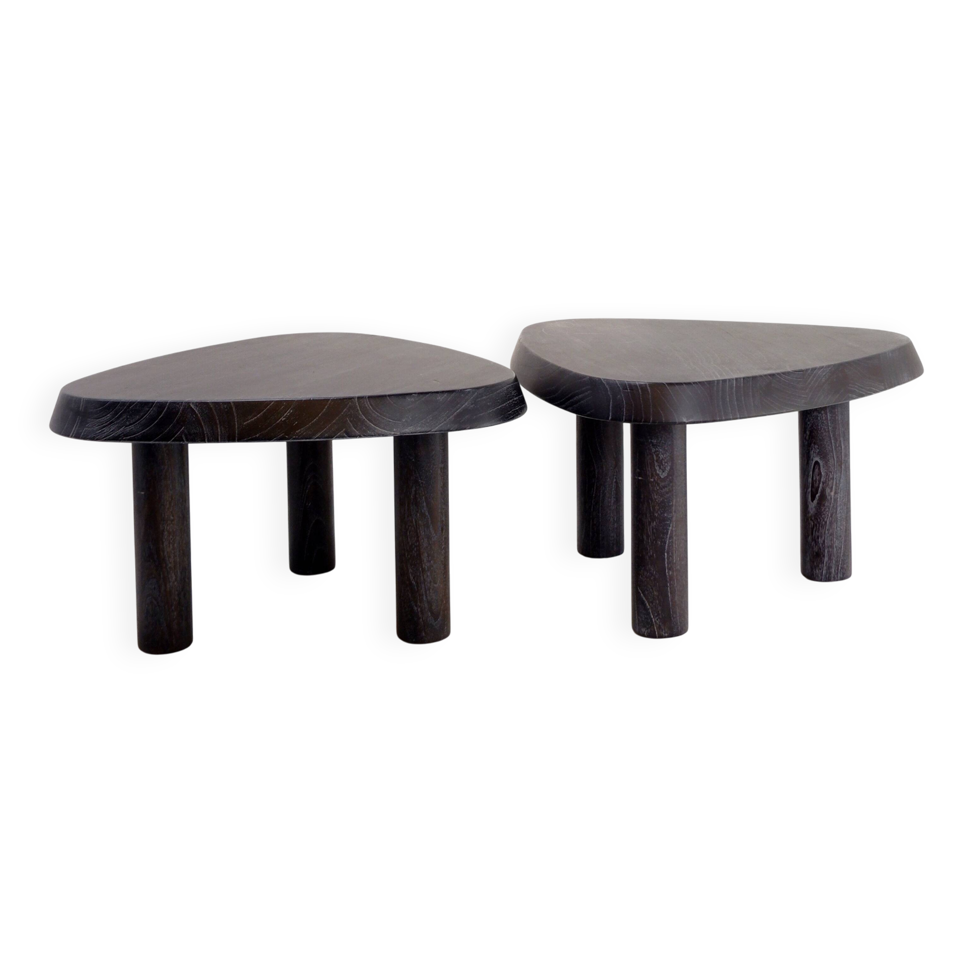 Pair of 3-legged side tables - in the style of Pierre Chapo