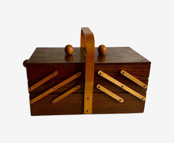 Panier à coudre en bois, années 1960
