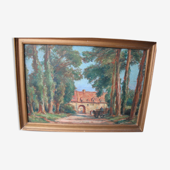 Tableau paysage peint sur toile ancien signé