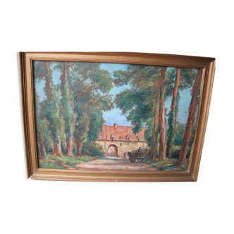 Tableau paysage peint sur toile ancien signé