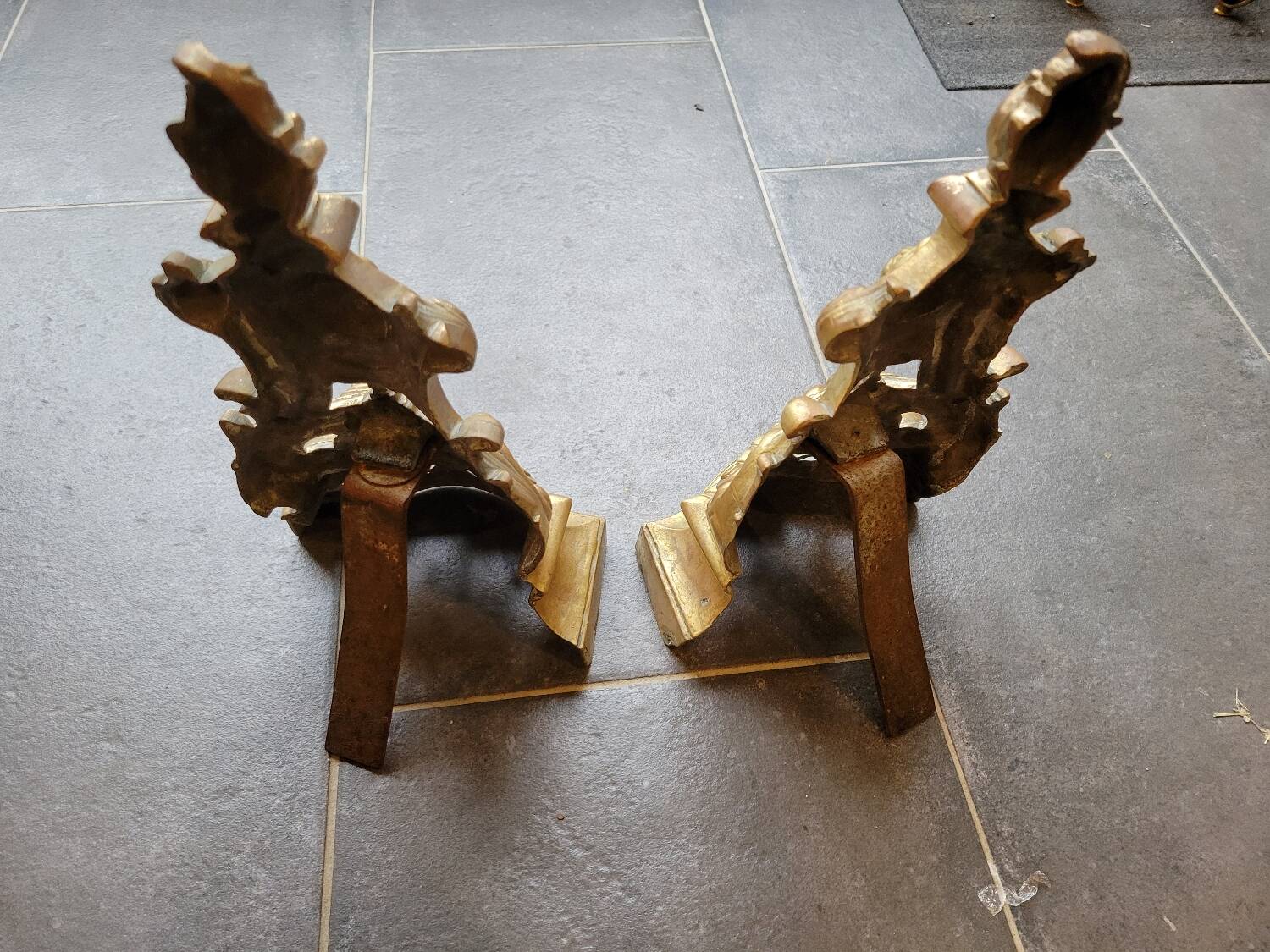 19th century gilded bronze andirons