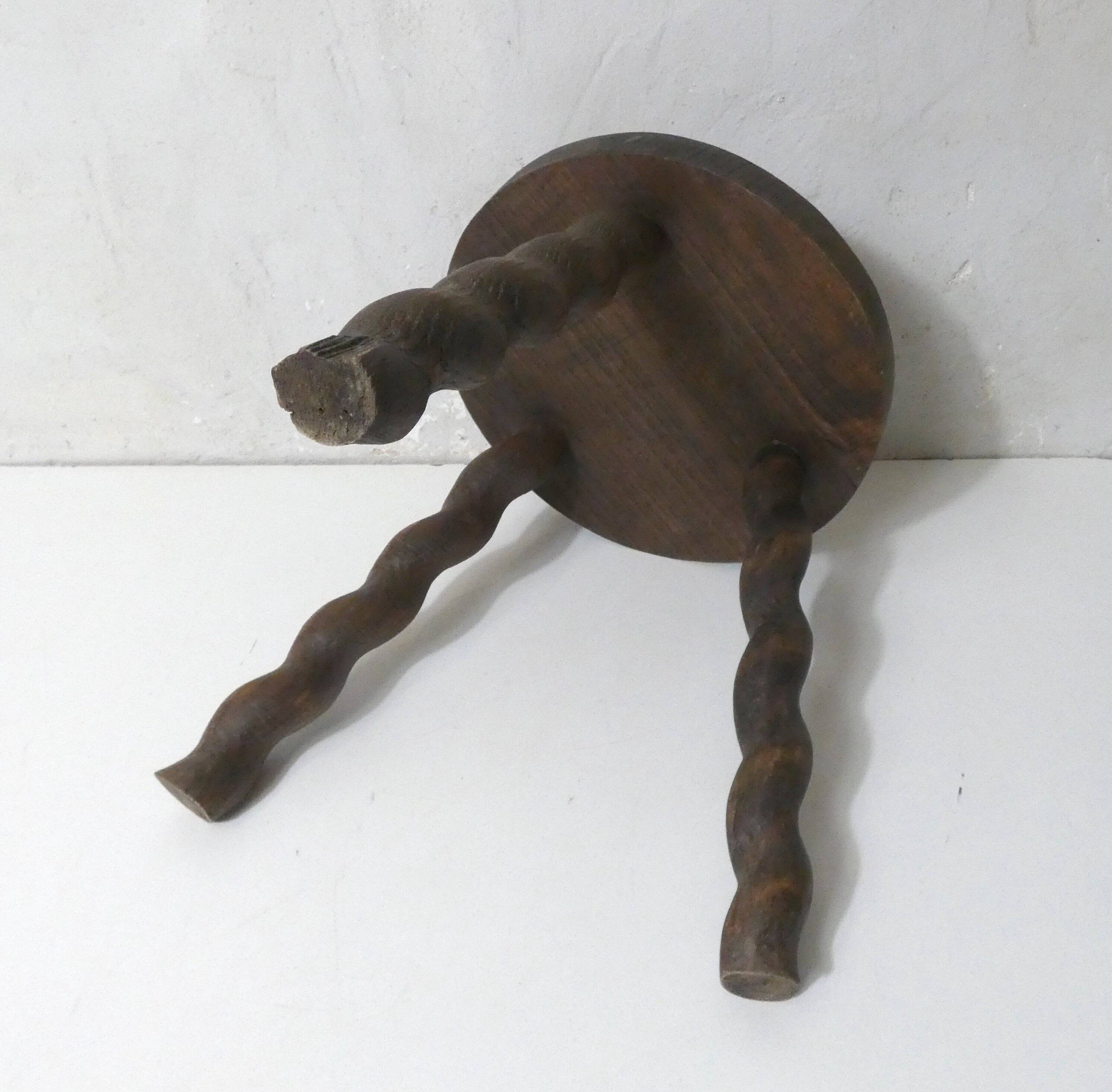 antique solid wood stool with twisted legs