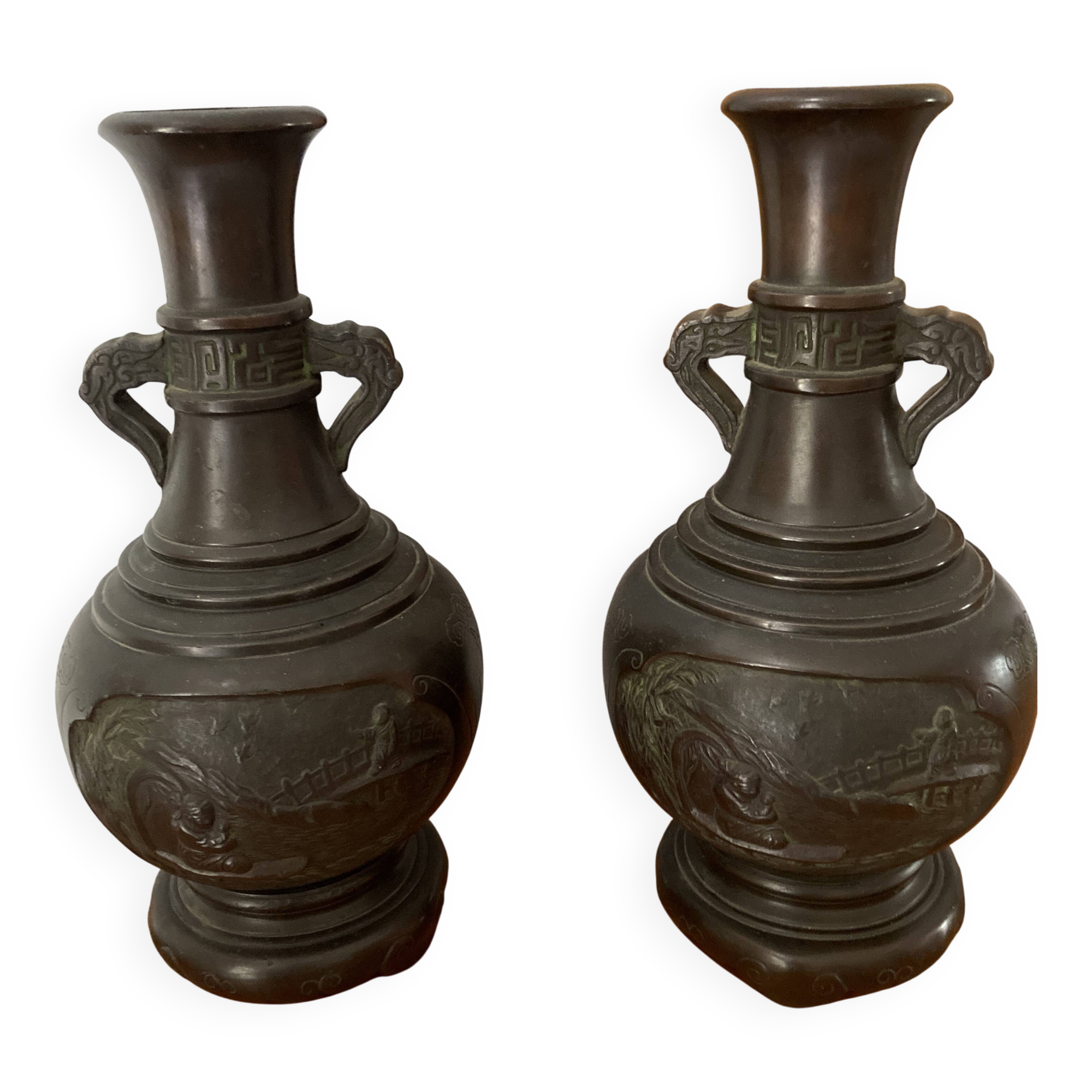 Pair of antique bronze vases - Asia -