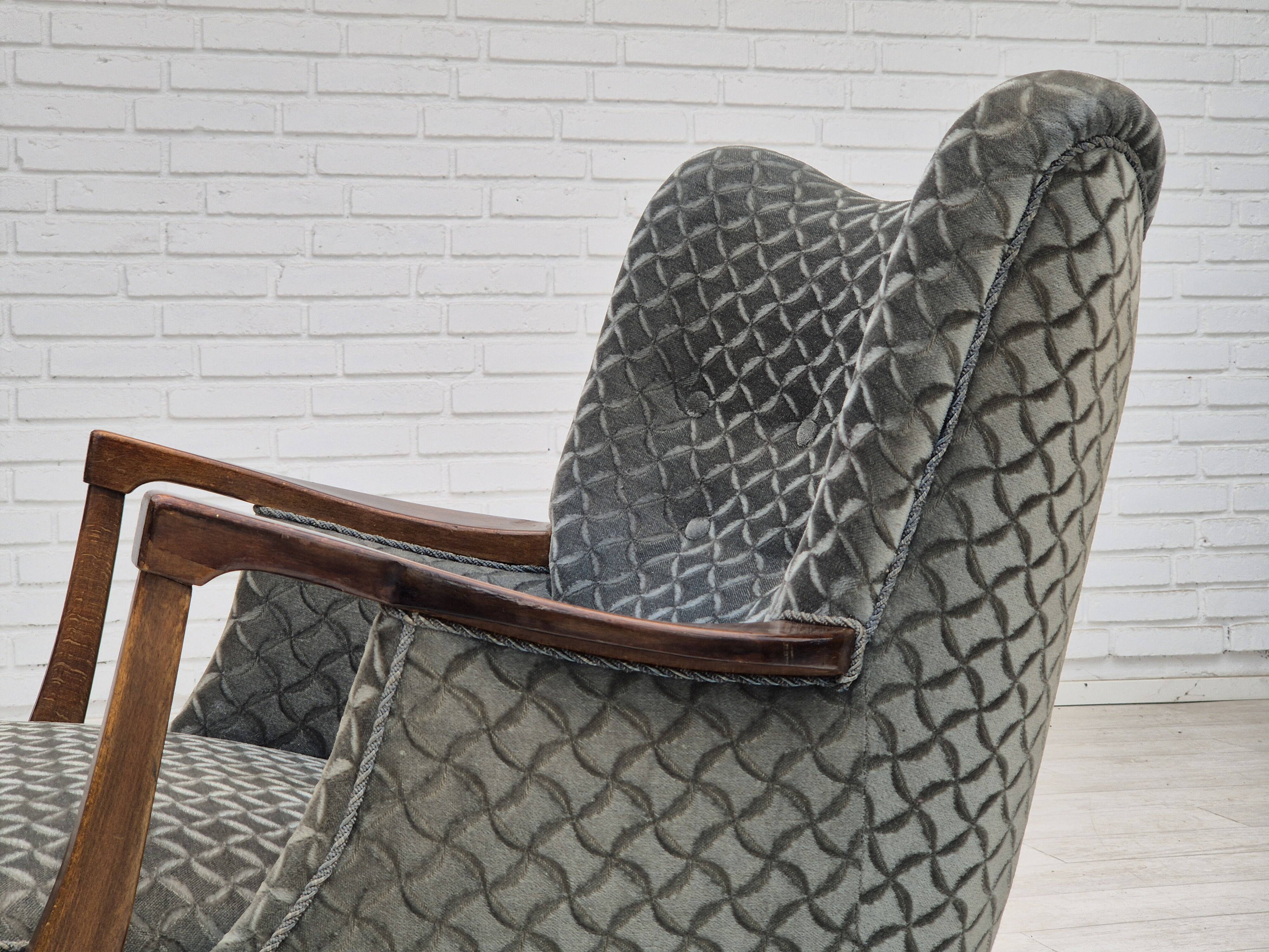 1960s, Danish armchair, original very good condition, furniture velour, beech wood,