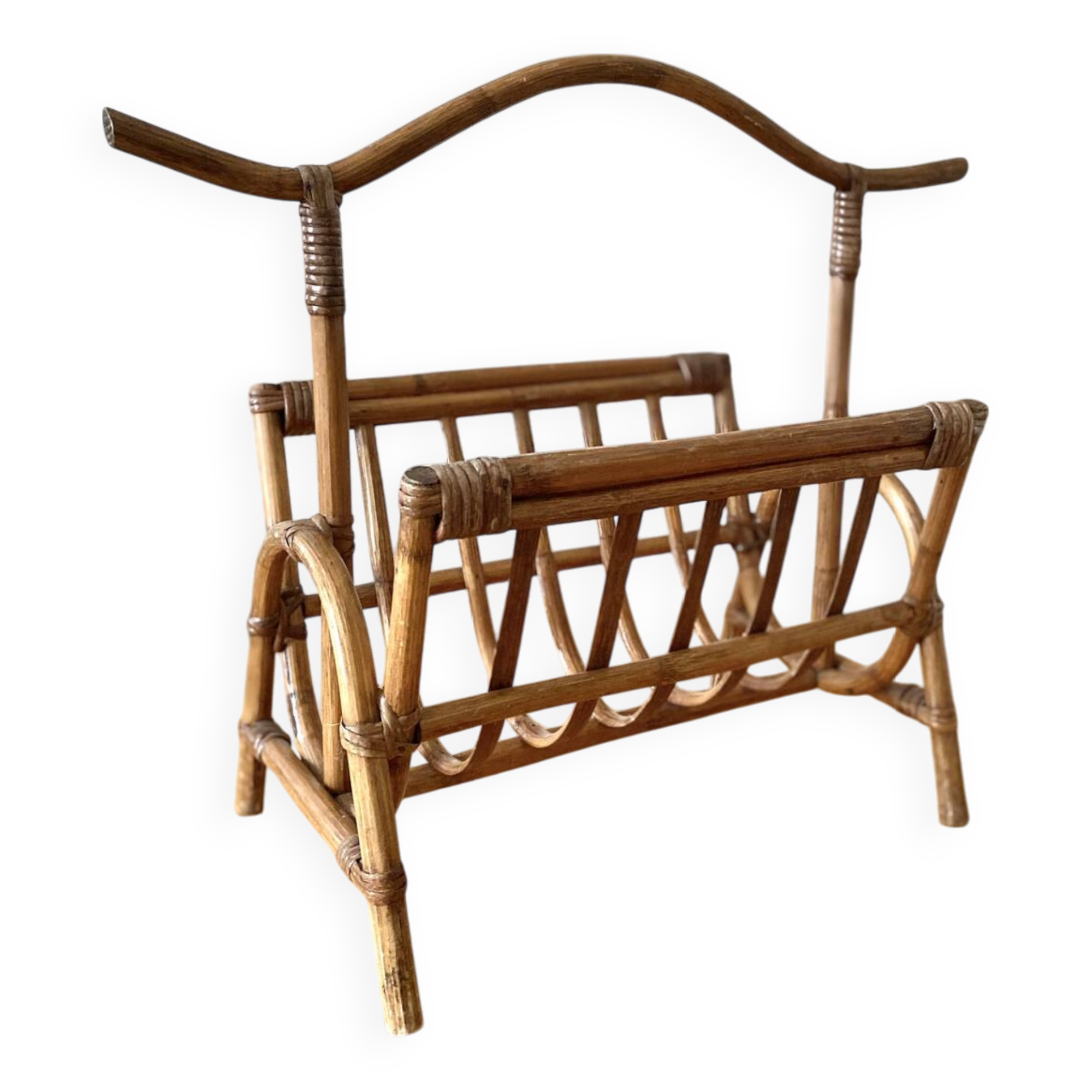 Vintage bamboo rattan magazine rack
