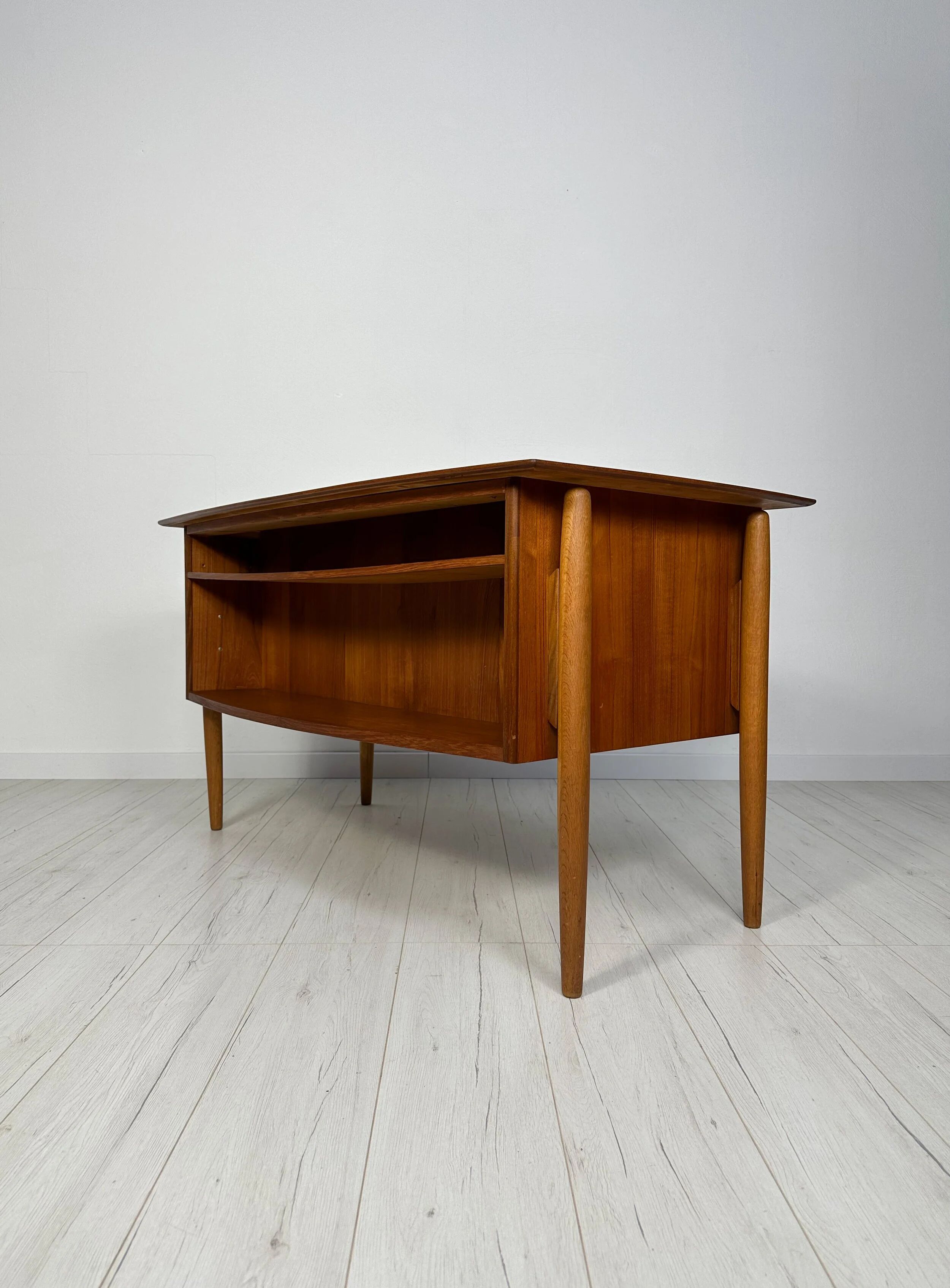 1960s Vintage Mid-Century Curved Danish Teak Writing Desk