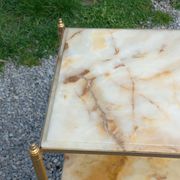 Pair of neoclassical side tables in bronze, brass, marble, and o.