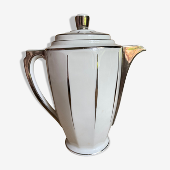 Théière ou cafetière en porcelaine de Limoges avec filet platine