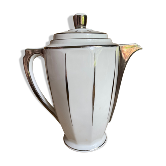 Théière ou cafetière en porcelaine de Limoges avec filet platine