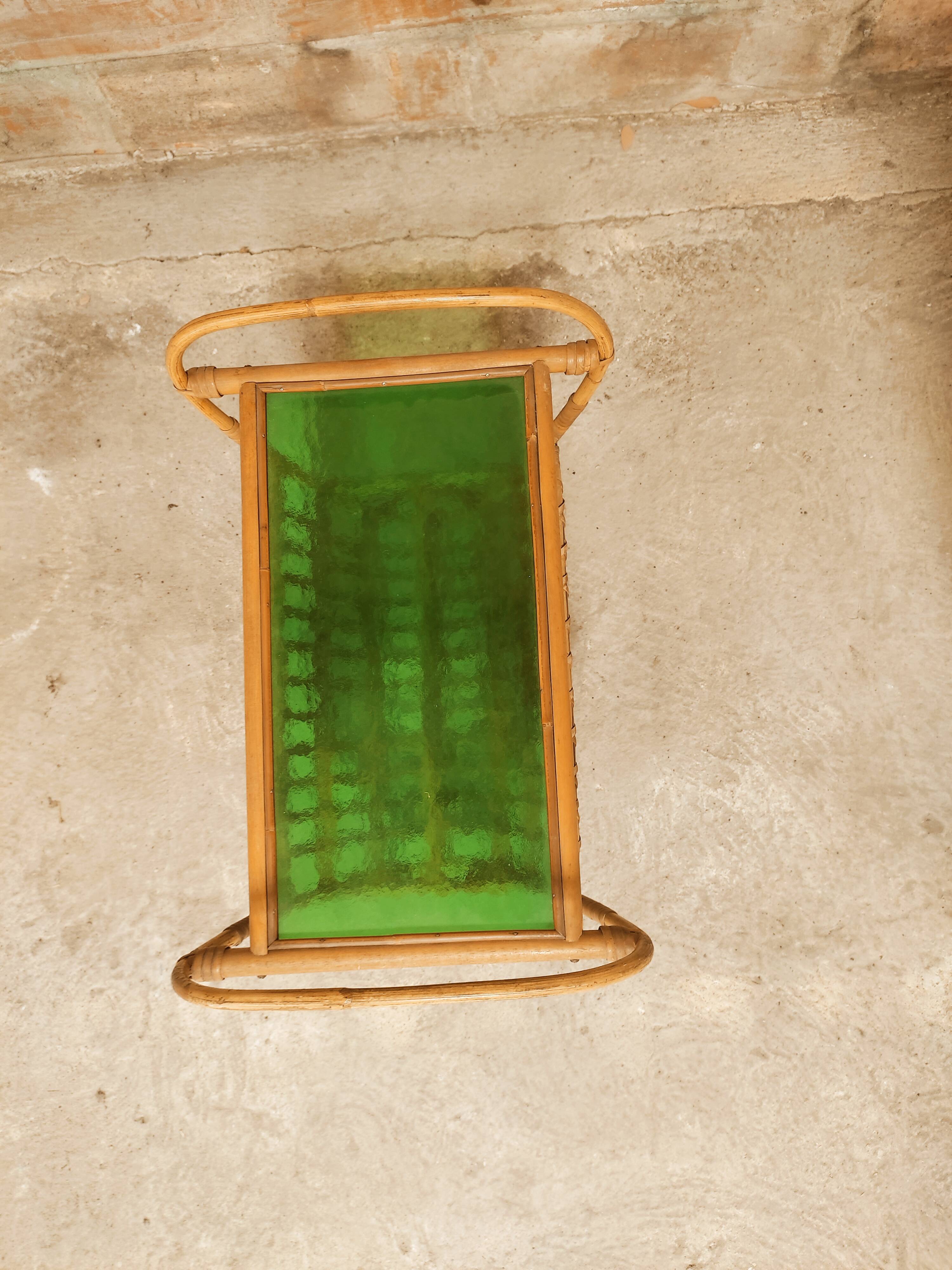 Rattan magazine holder, glass top