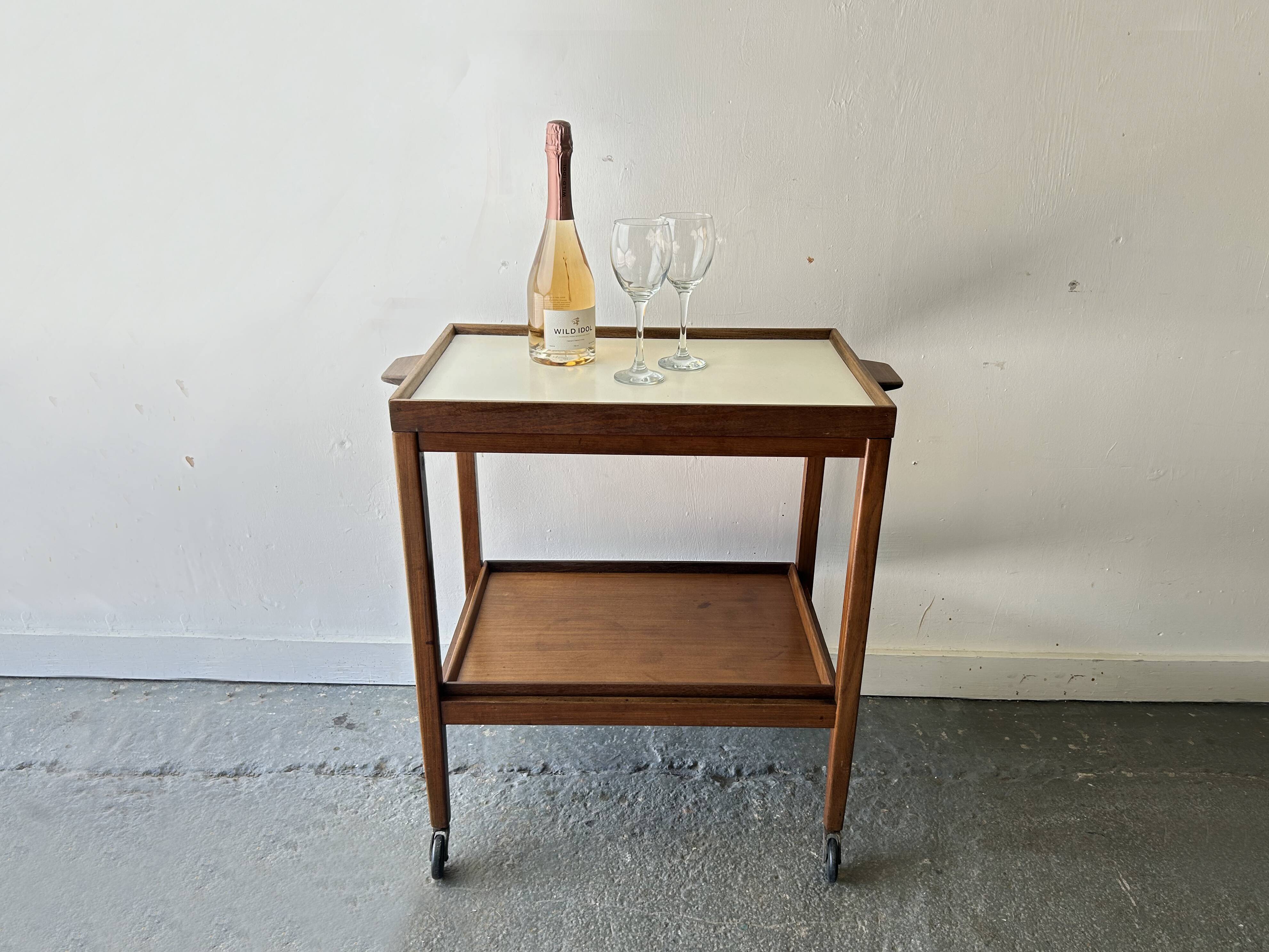 Mid Century Vintage Teak Drinks Trolley Bar Cart Removable Trays 1960s