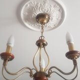 Lustre bois et laiton 3 branches