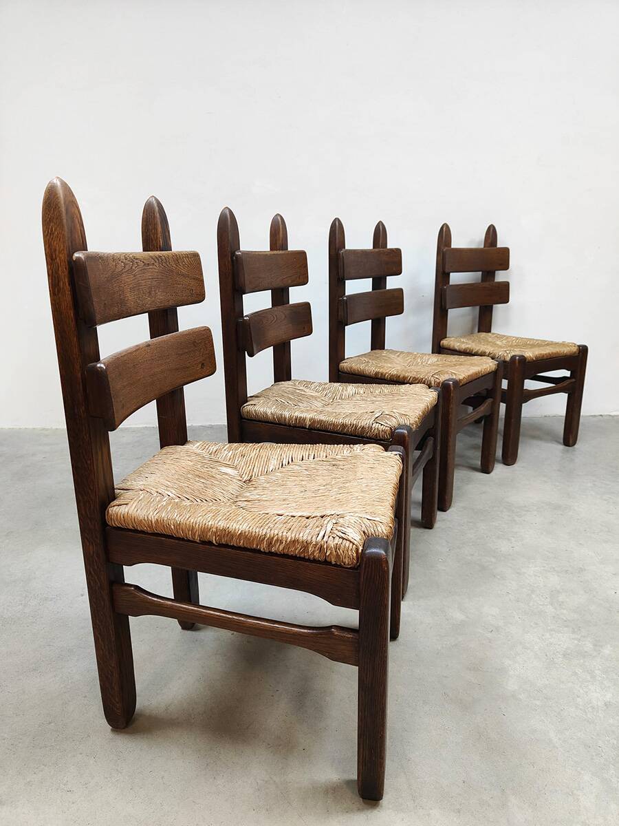 Mid-century brutalist rush dining chairs vintage Charles Dudouyt 1940