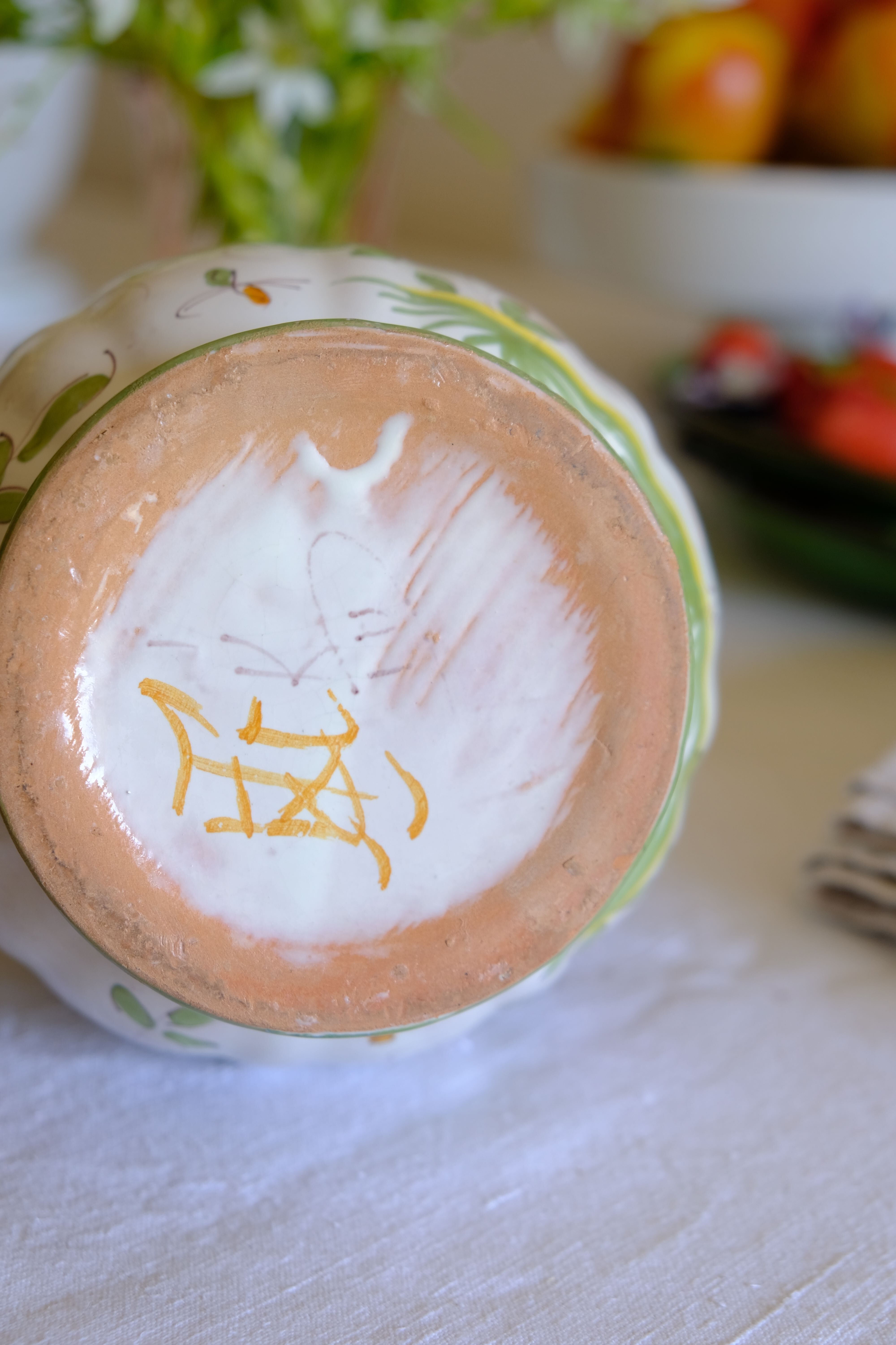 Painted Moustiers earthenware pitcher
