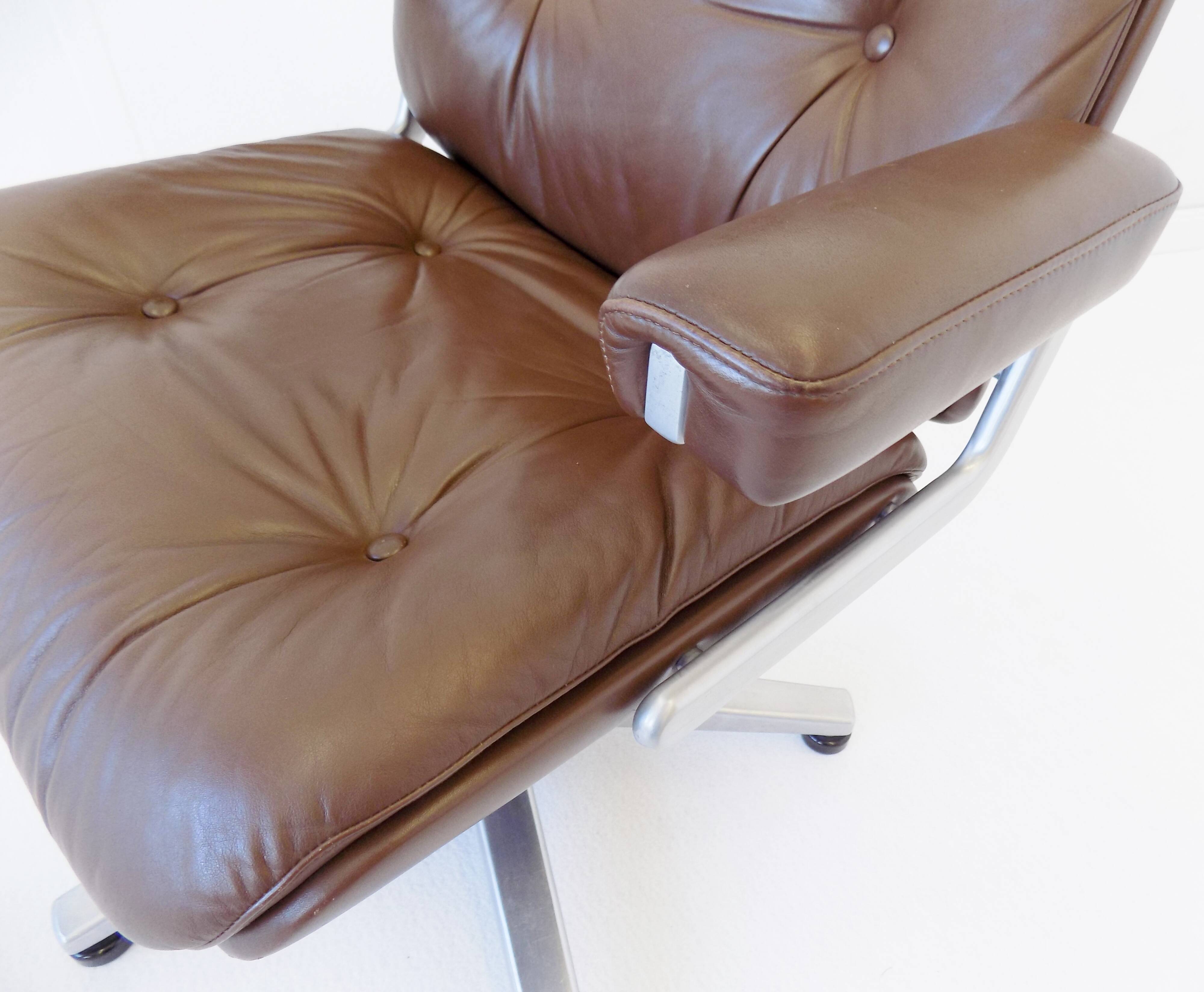 Martin Stoll brown leather office chair by Karl Dittert