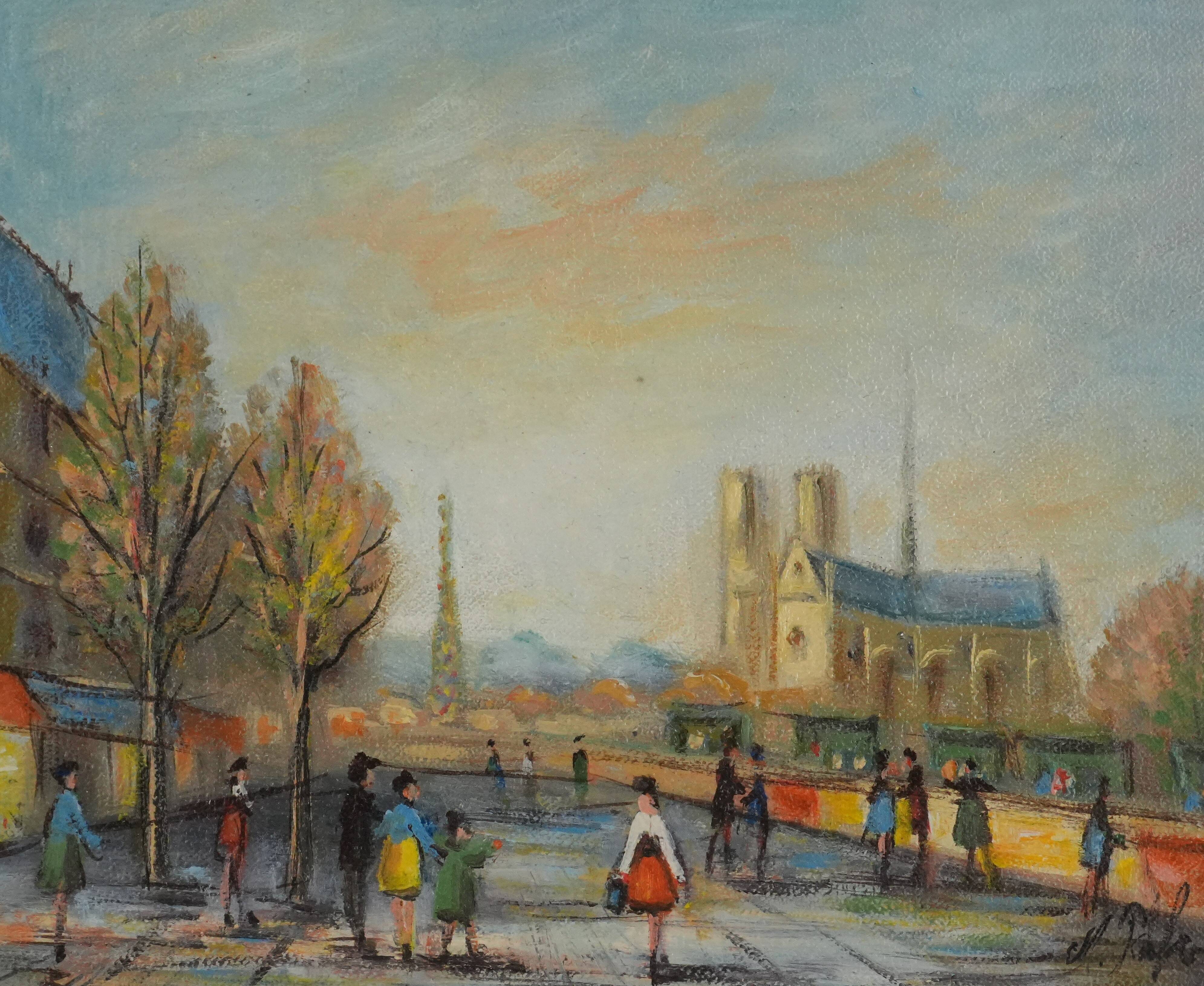 Michel PABOIS : Paris, Vue sur Notre Dame, huile sur toile originale signée