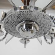 Art Deco Chandelier Made of Chrome, Wood and Sandblasted Glass, 1940s
