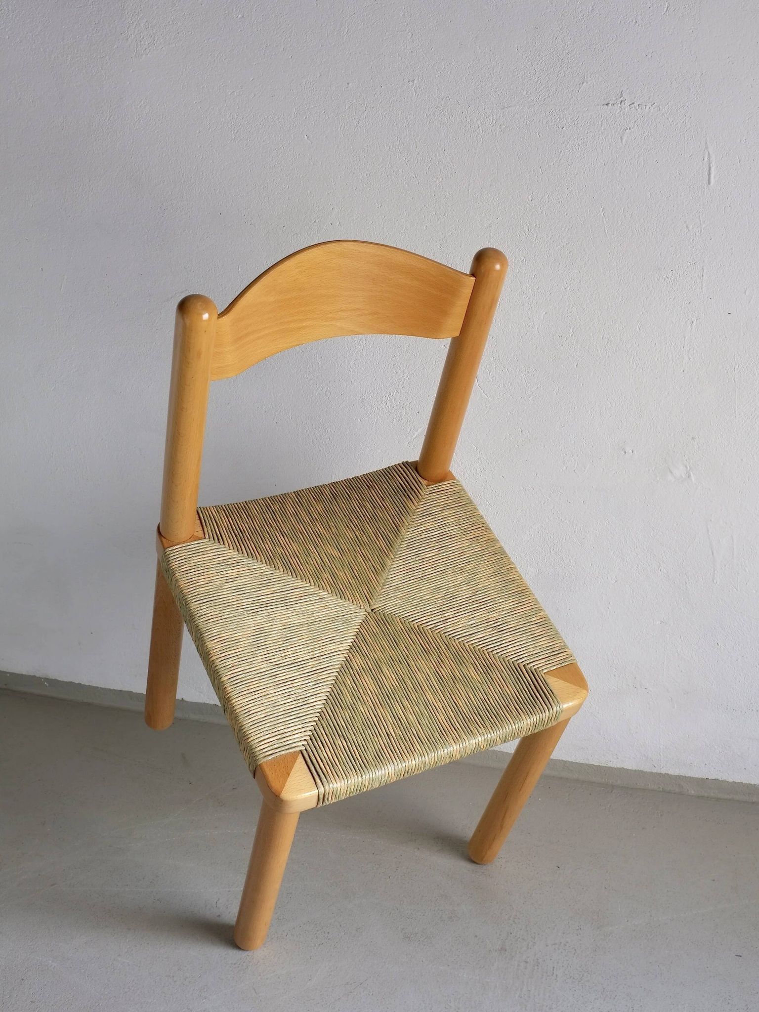 Chaise vintage à dossier échelle et assise tressée | Années 1960