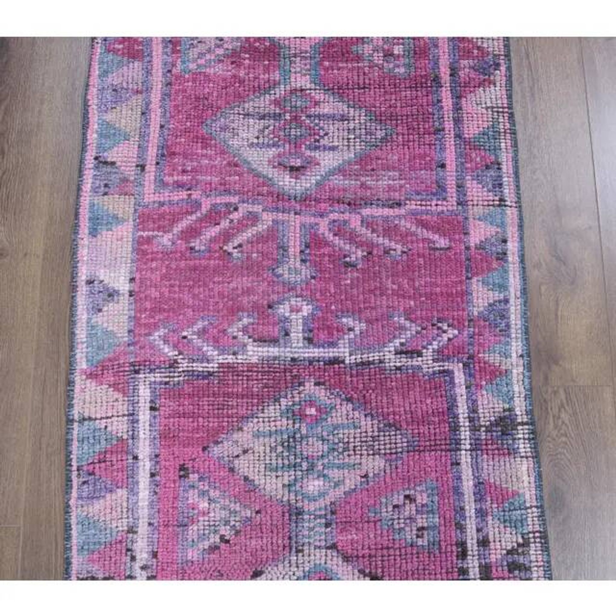 1970s Turkish handmade wool purple runner rug 76x340