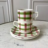 Duo of coffee cups and sub-cups Scottish / Vichy pattern 50s