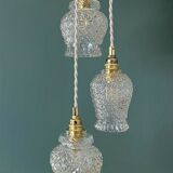 Vintage triple tulip pendant light in molded glass