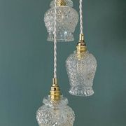 Suspension triple tulipes vintage en verre moulé