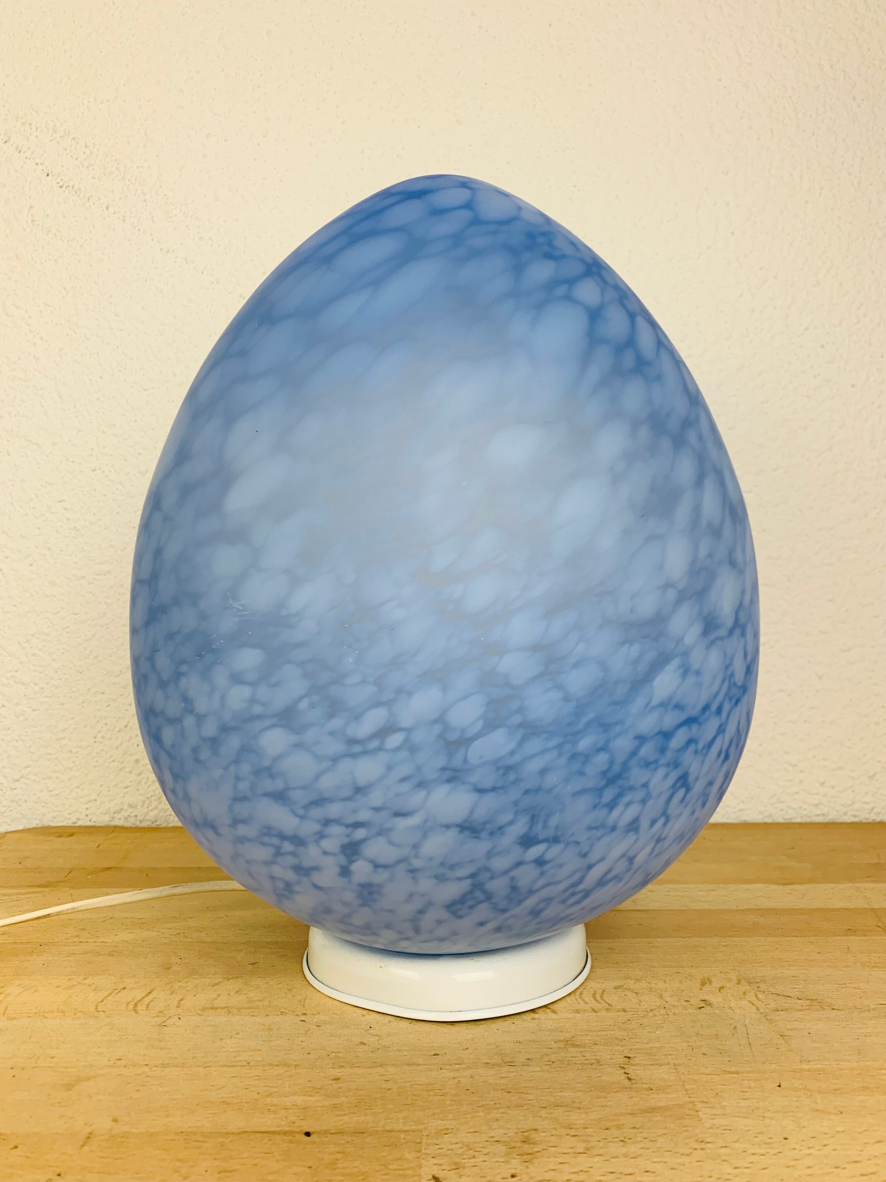 Domec egg lamp, blue speckled glass from Vianne, 70s