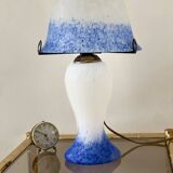 Lampe champignon vintage en pâte de verre – Bleu et blanc – Double éclairag
