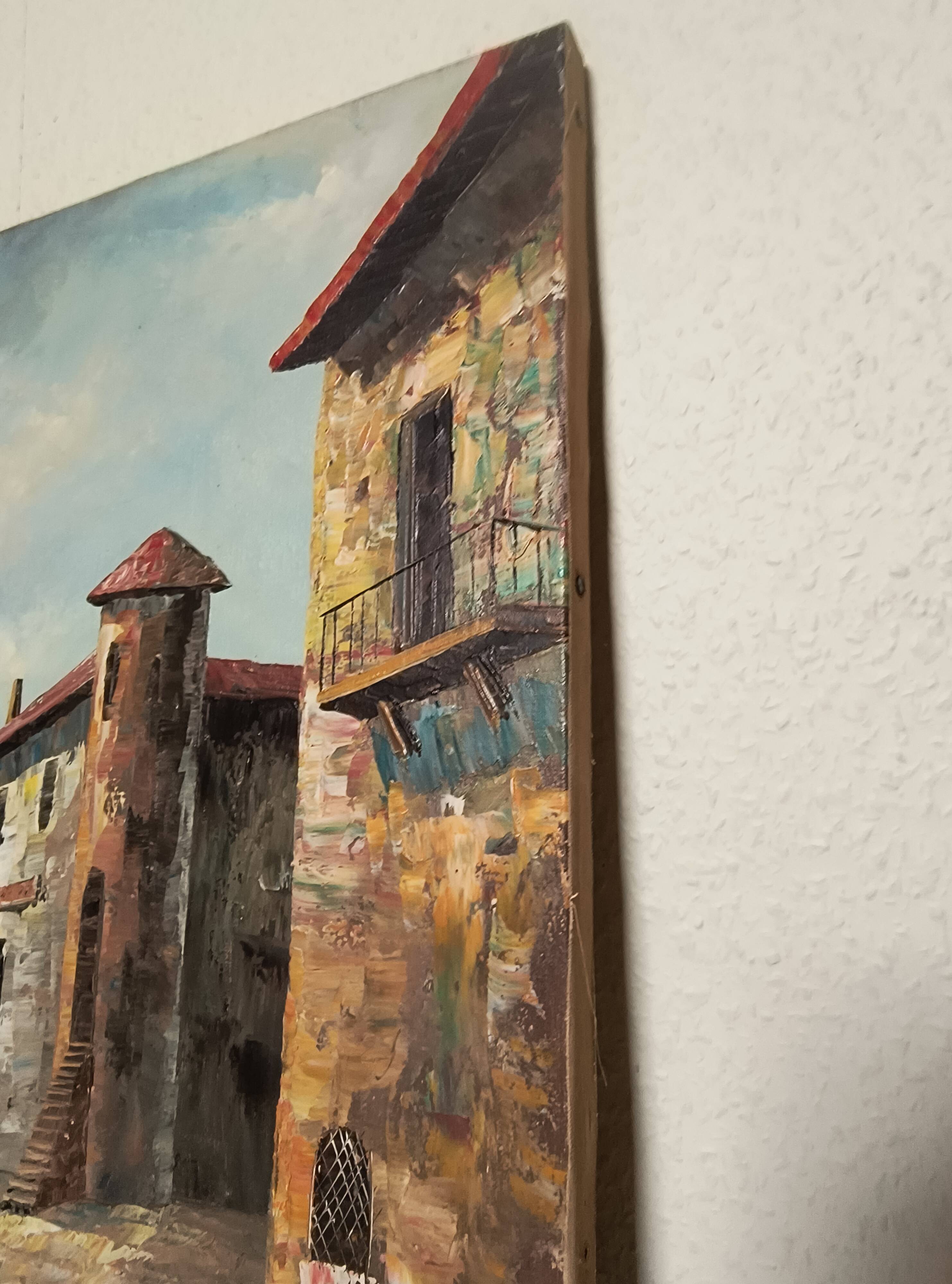 Vintage oil painting "Mediterranean Seaside" – Signed Rossini