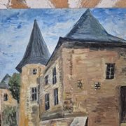 Old oil painting, old house