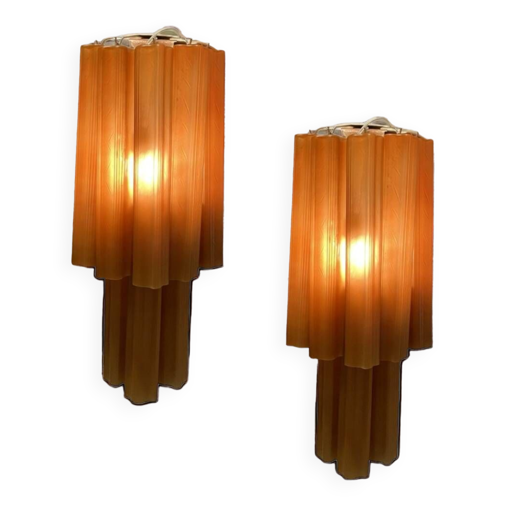 Grandes Appliques en Verre Couleur Terre Cuite Lot de 2