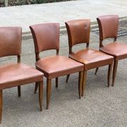 4 chaises art déco bois massif et cuir marron 1930