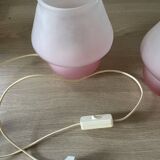 Pair of frosted pink glass mushroom lamps