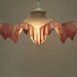 Old suspension lamp with parma pink frosted glass lampshade