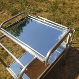 Modernist aluminum trolley with mirrored tops