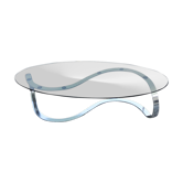 Oval coffee table of the 70s base in chromed steel in S smoked glass top