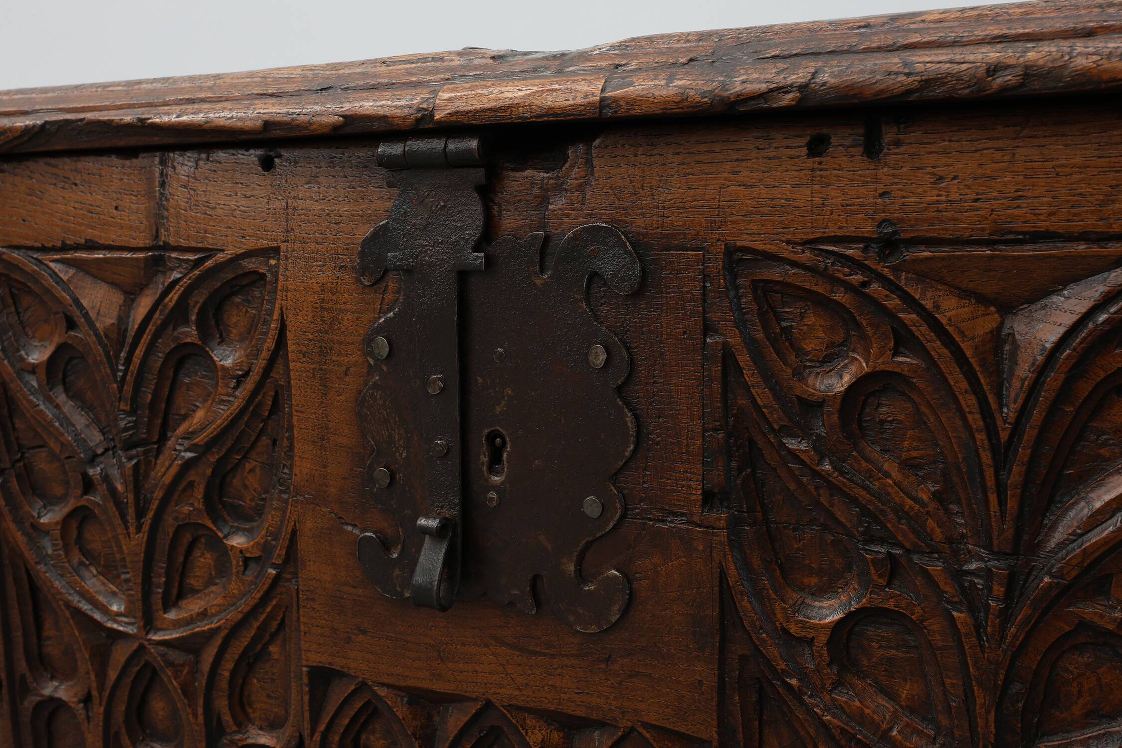 Rare Large Gothic 16th century carved solid oak chest, France