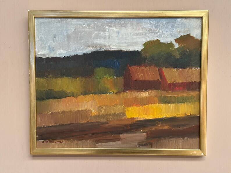 Original Swedish Oil on Canvas – "Landscape" by Olle Rhönnstad – Signed – Vintage and Framed – 43 × 35 cm (16.9" × 13.8")