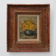 Still life with yellow flowers in a vase, ca. 1930-1950