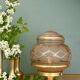 Vintage Art Deco globe table lamp in pink and gold glass.