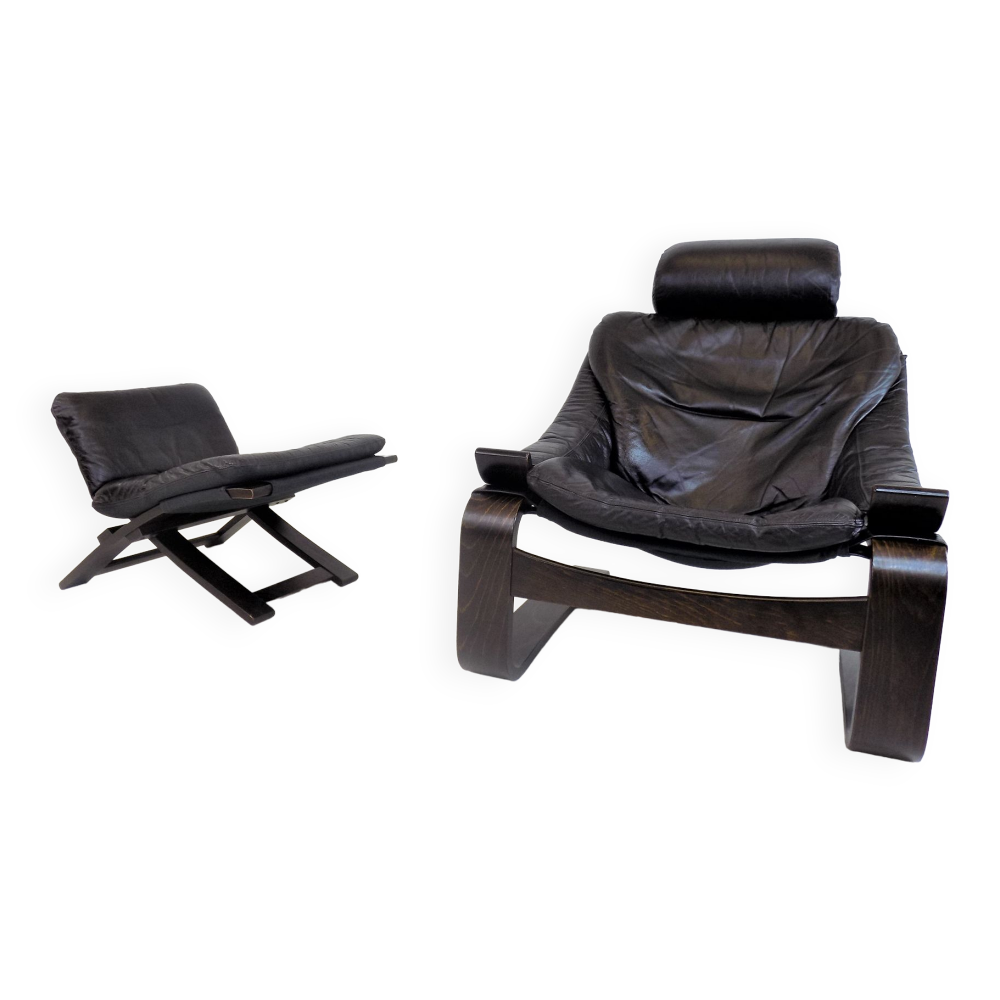 Nelo Kroken leather chair with ottoman by Ake Fribytter