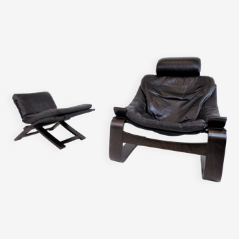 Nelo Kroken leather chair with ottoman by Ake Fribytter